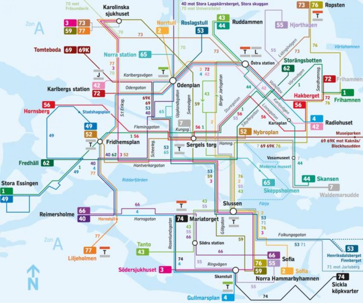 Стокгольм автобусные линии на карте